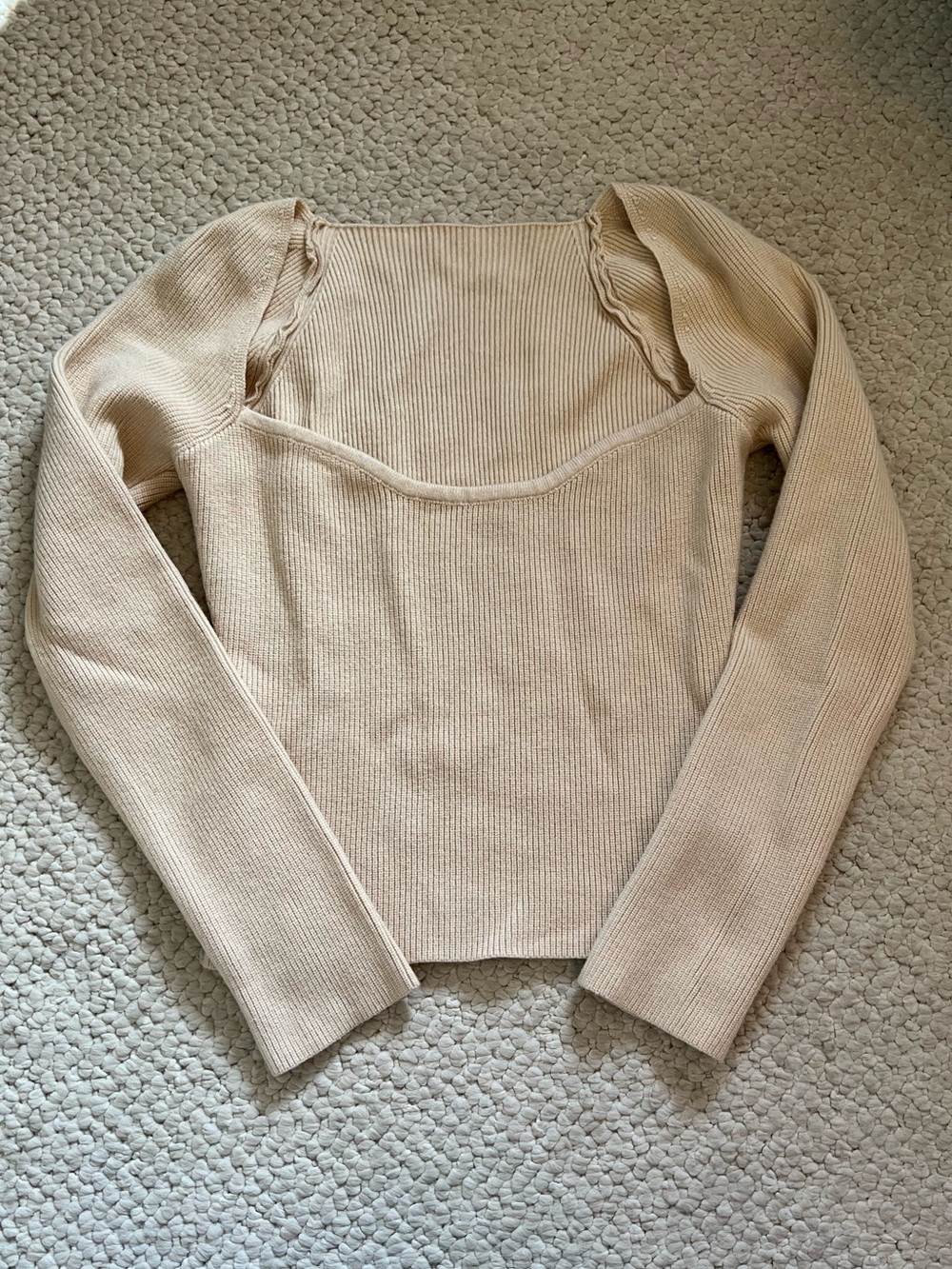 Women’s Cream Square-Neck Ribbed Top